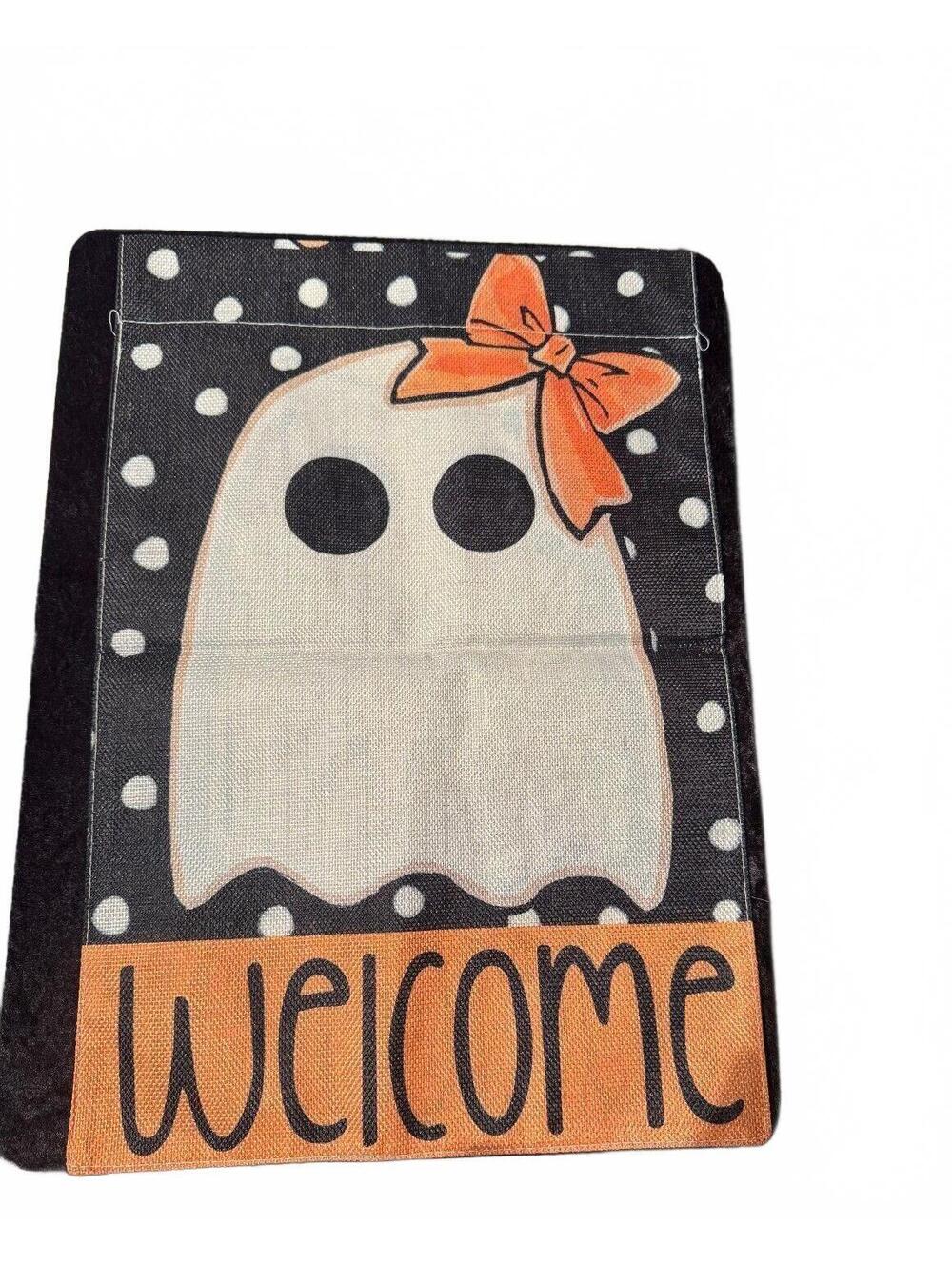 Halloween Ghost Welcome Garden Flag